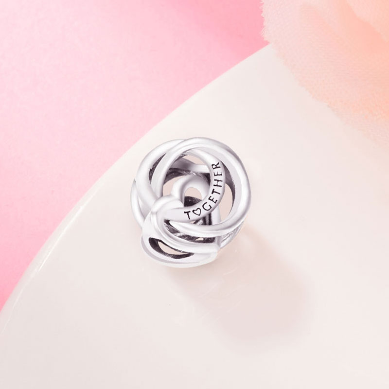 

925 Sterling Silver Family Always Encircled Heart Bead Fits European Jewelry Pandora Style Charm Bracelets