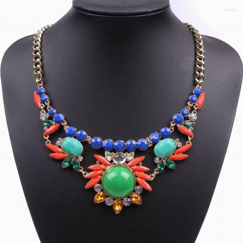 

Chains Florosy Statement Ladies Necklace Colorful Leaf Resin Flower Pendant Gold Color Chain For Women Accessories