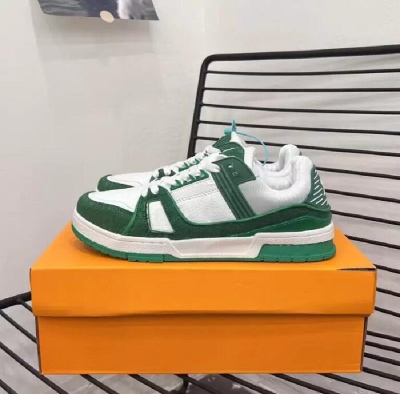 

Designer Mens Women Trainers Shoes Fashion Luxury Design Men Low Lace-Up Leather Green Blue Black Casual Sneakers, #1