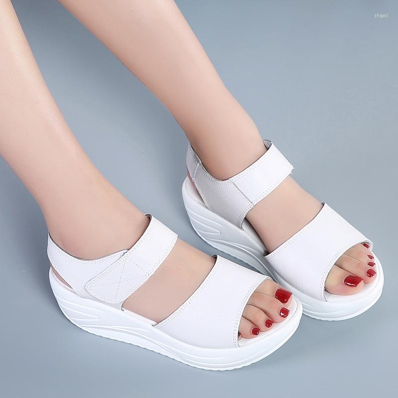 

Sandals ZZPOHE Summer Women's 2023 Fashion High Heel Platform Open Toes Women Wedges Ladies Soft Leather White