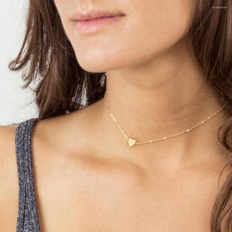 

Choker Dainty Heart Necklace Initial Dics Letter Alphabet Gift For Her 14inch Chain