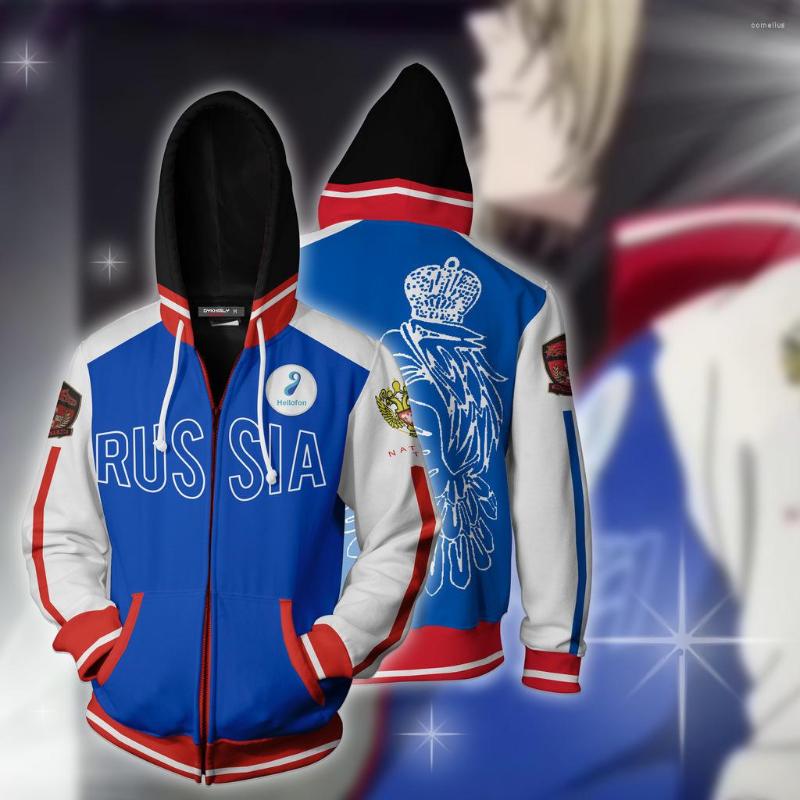 

Anime Costumes YURI!!! On ICE Yuri Plisetsky Cosplay Hooded 3D Printed Coat Unisex Daily Sportswear Jacket Halloween