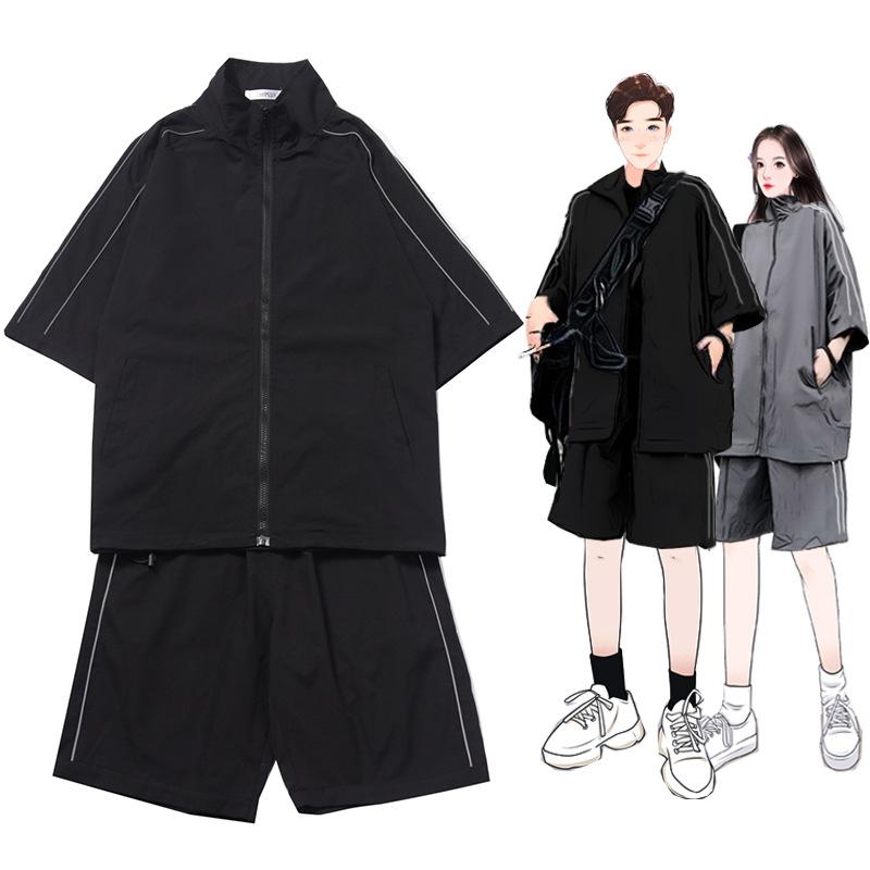 

Men's Tracksuits Summer Sportswear Suit Male And Female Couples Wear Casual Two-Piece Korean Style Student Trendy Handsome Fashion Brand Thr, Black