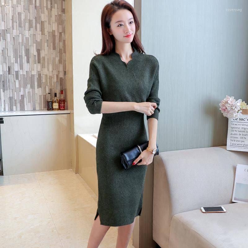 

Women's Sweaters Vestidos Autumn Winter Women Slim V-neck Knitted Sweater Dress Female Bodycon Tricot Pullovers Knitwear Elegant, Photo7