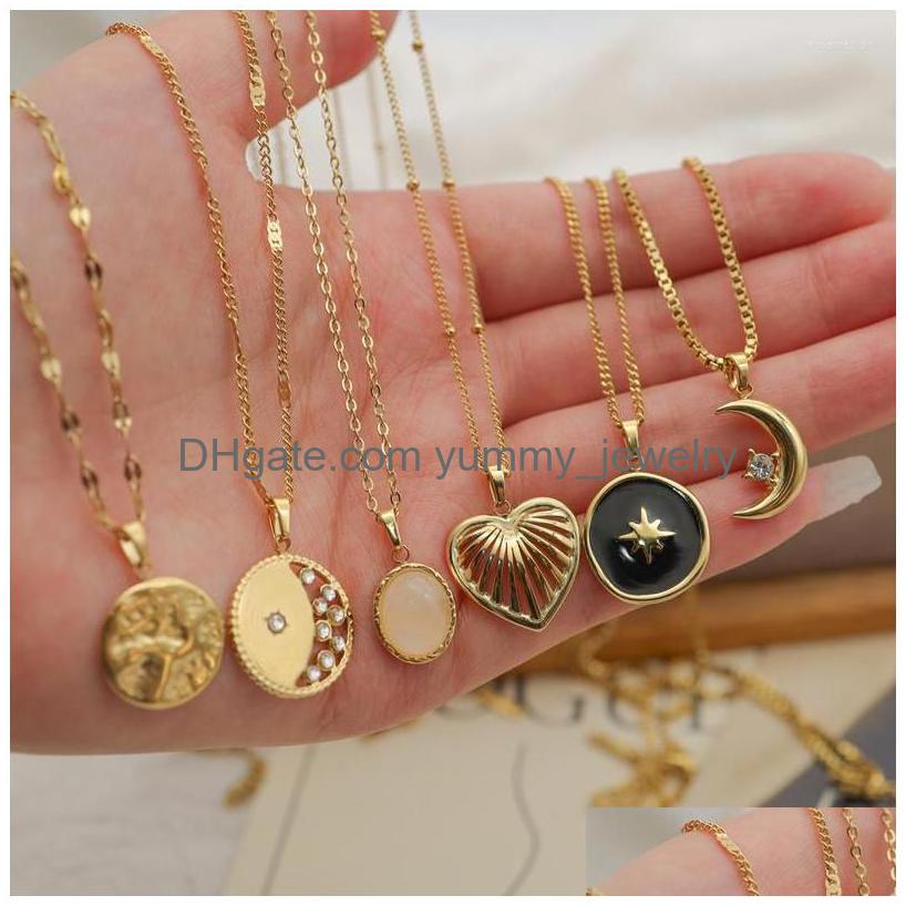 

Pendant Necklaces Drip Oil Natural Stone Choker Necklace Anti Tarnish Gold Color Stainless Steel Chain Fashion Women Jewelry Drop De Dhst0