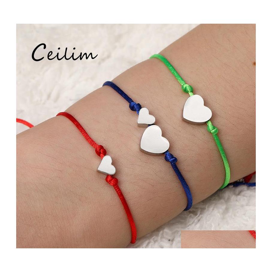 

Charm Bracelets Bohemian Double Heart Couples For Women Men 6 Color Wax Rope Stainless Steel Love Pendant Bracelet With Friendship W Otsm4