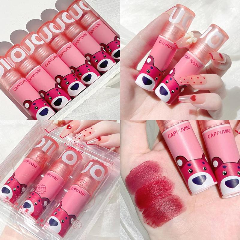

Lip Gloss Strawberry Red Glaze 5 Color Cute Bear Velvet Matte Mud Waterproof Long-Lasting Moisturizing Net, 05