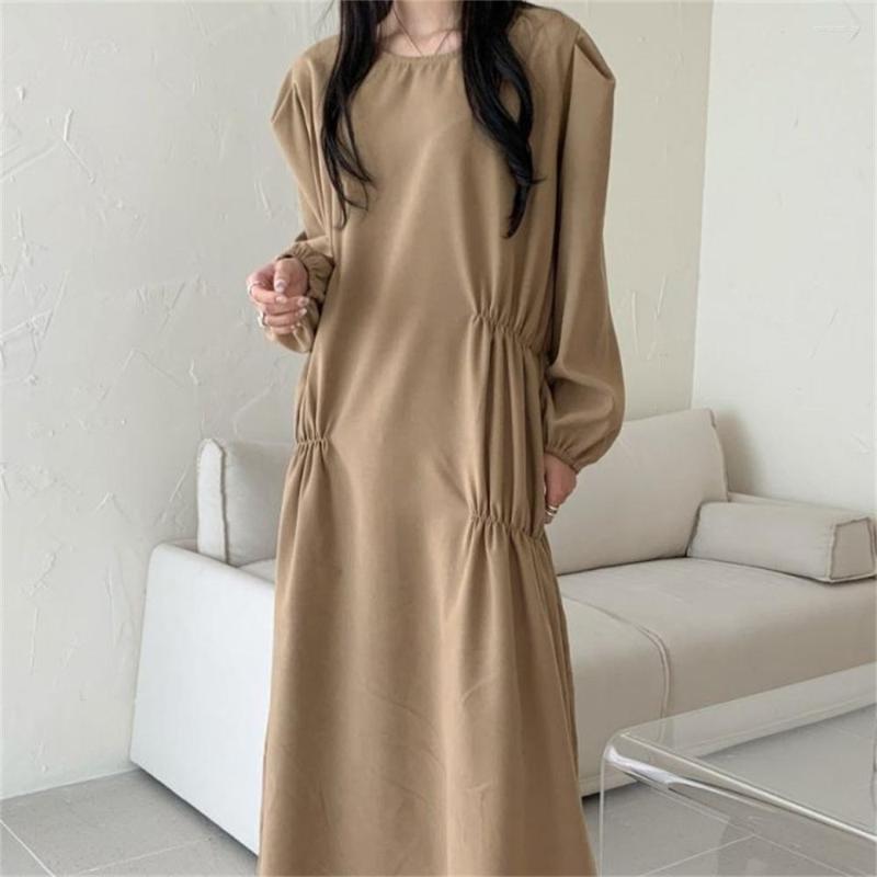 

Casual Dresses Alien Kitty 2023 Corduroy Women Maxi Dress Winter Loose Chic Bottoming Stylish Slim Office Lady Minimalist Sweet Gentle Solid, Pink