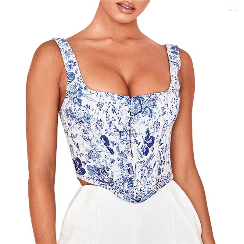 

Women' Tanks Xingqing Women' Cropped Shirt Sling Top Summer Wrapped Elastic Casual Party Square Neck Retro Floral Clothes Women Shirts, As photo shows