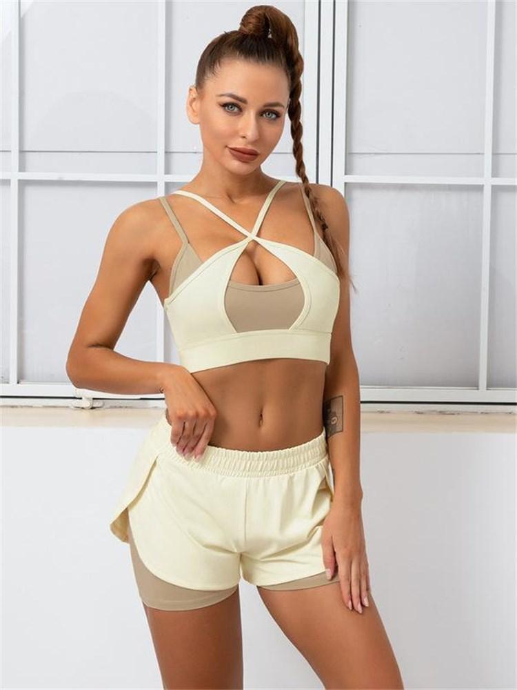 

Women' Tracksuits Women Yoga Set Bicolor Sportswear Workout Clothes Gym Clothing Sport Fitness Sports Bra And Shorts Suits TracksuitsWomen, Blue