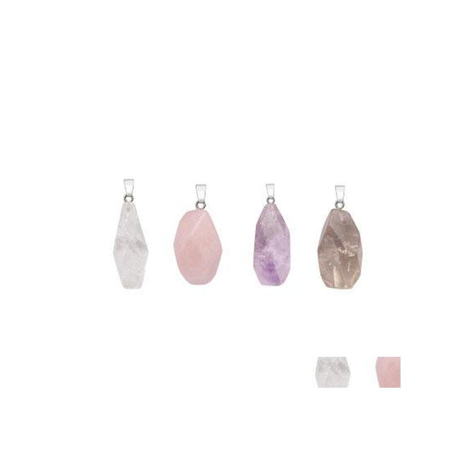 

Pendant Necklaces Natural Gem Stones Clear Crystals Pendants Reiki Healing Irregar White Yellow Purple Pink Quartz Pendum Drop Deliv Dhzjs