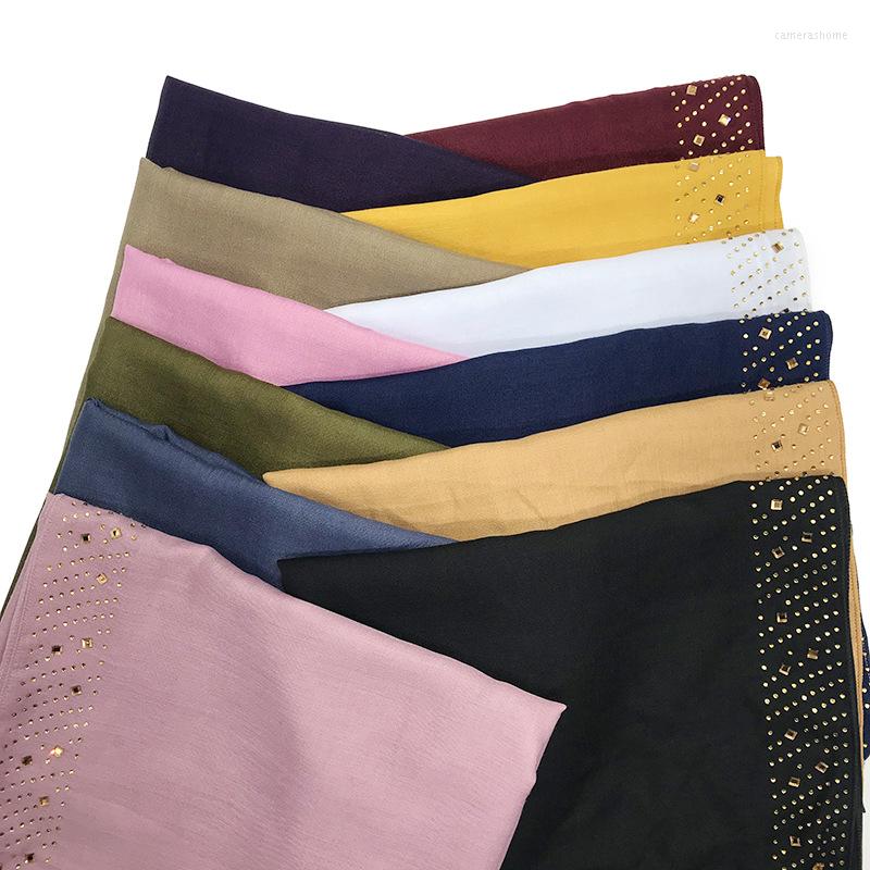 

Scarves 110 110cm Woman Drilling Solid Color Cotton Scarf Bufanda Mujer Hijab Lady Kerchief Headcloth Wrap Shawl Gift