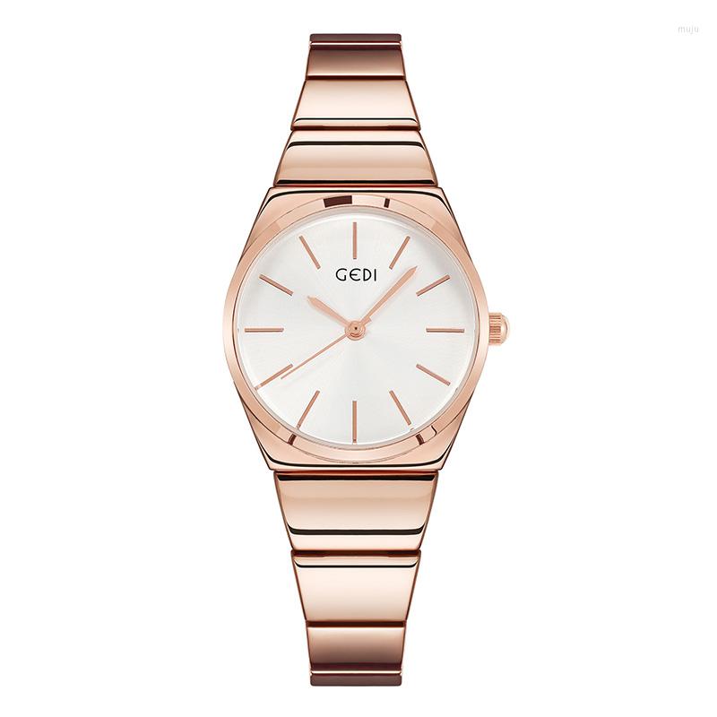 

Wristwatches Simple Fashion Rose Gold Watches For Women Minimalist Style Casual Female Quartz Stainless Steel Wristwatch 3ATM Life, Gd0434-gold