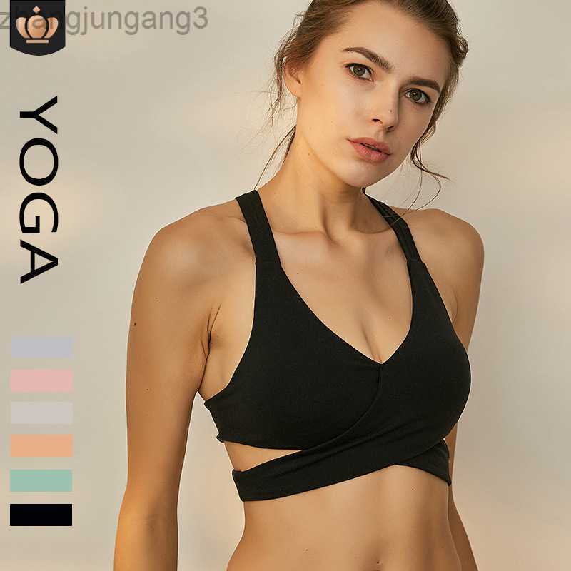 

Designer Brand Tank Top Alos yoga bra cross strap fitness sports bra sexy deep V back shockproof yoga vest, Peach orange