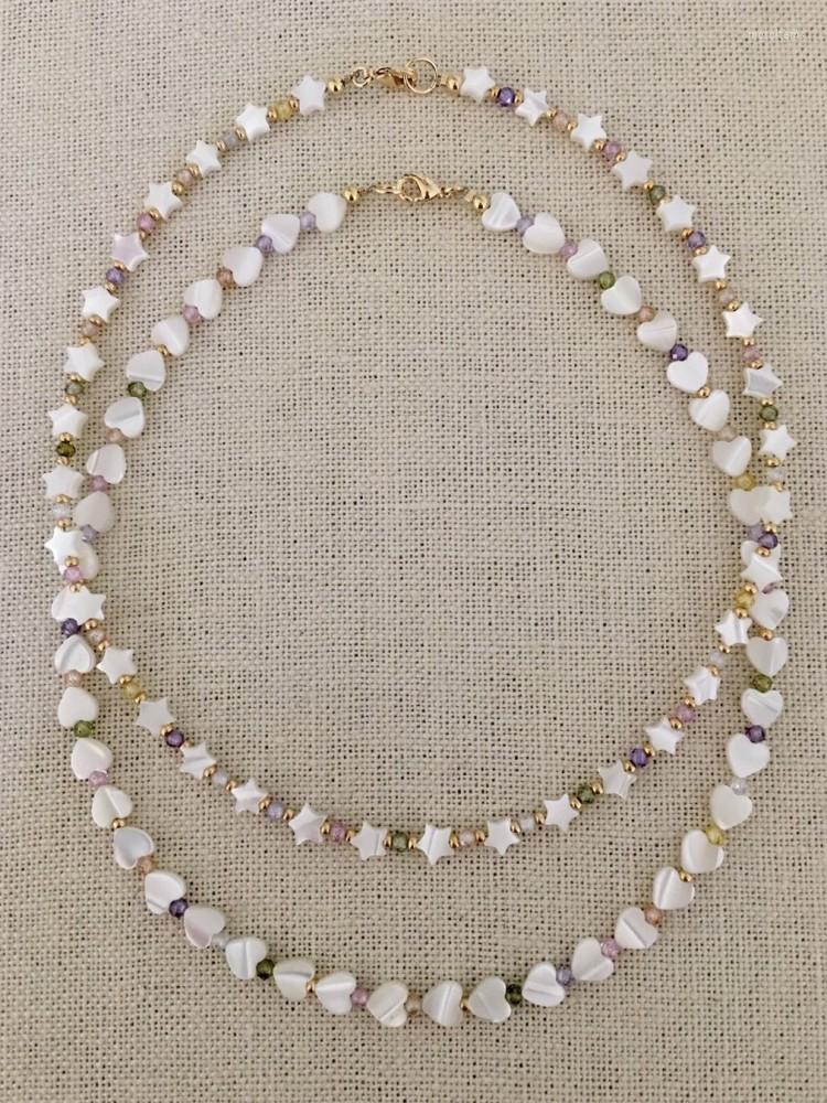 

Choker KKBEAD 2023 In Natural Shell Heart Star Beaded Necklace For Women Jewelry Colorful Zircon CZ Necklaces Jewellery Gift