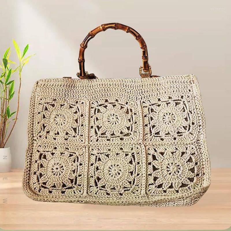 

Evening Bags Large Capacity Designer Handbags Women's Tote Bag Female Shoulder Cotton Knitting Flower Shopping Handle Women Shopper, Beige