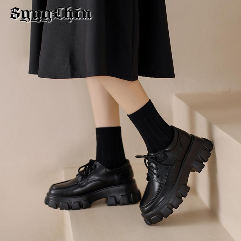 

Dress Shoes Women Loafers Classic Platform Chunky Heel Black Ladies Pumps Female Mary Jane Derby Lolita Sweet Round Toe College Shoes 230203, Black matte