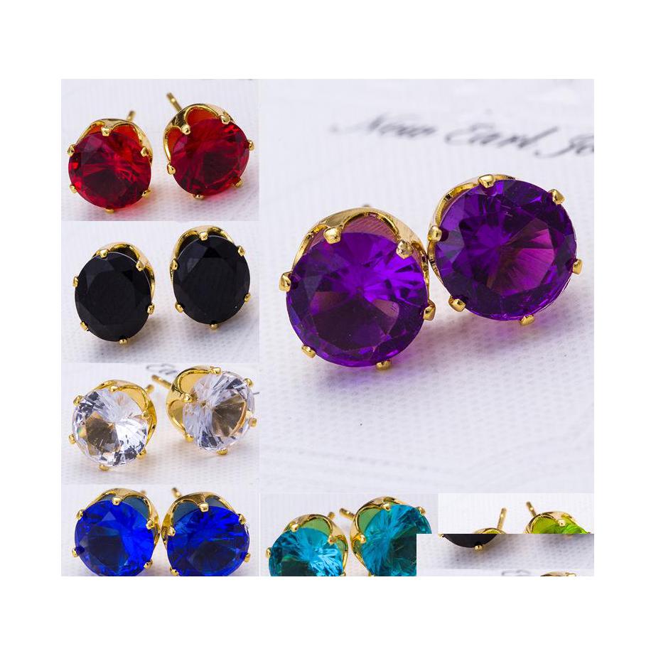 

Stud Earrings Wholesale Fashion Round Favorite Design 18 K Gold Plated Studded Candy Crystals Cz Diamond Earring For Women Luckyhat Dhqlf