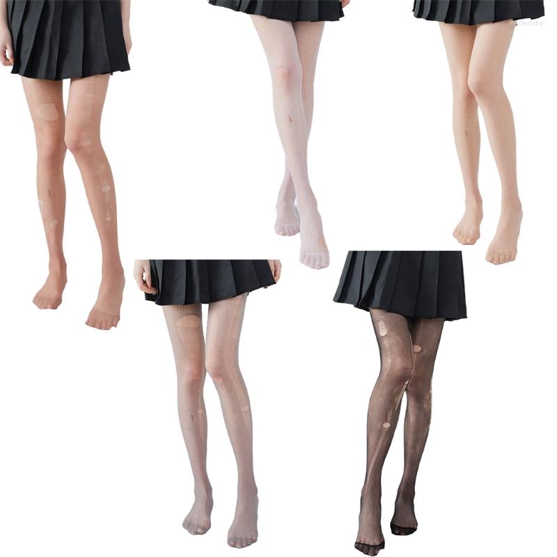 

Women Socks Q6PB Sexy Thin 8D Ladies Solid Color Ripped Pantyhose Temptation Tearable Soft Summer, Black