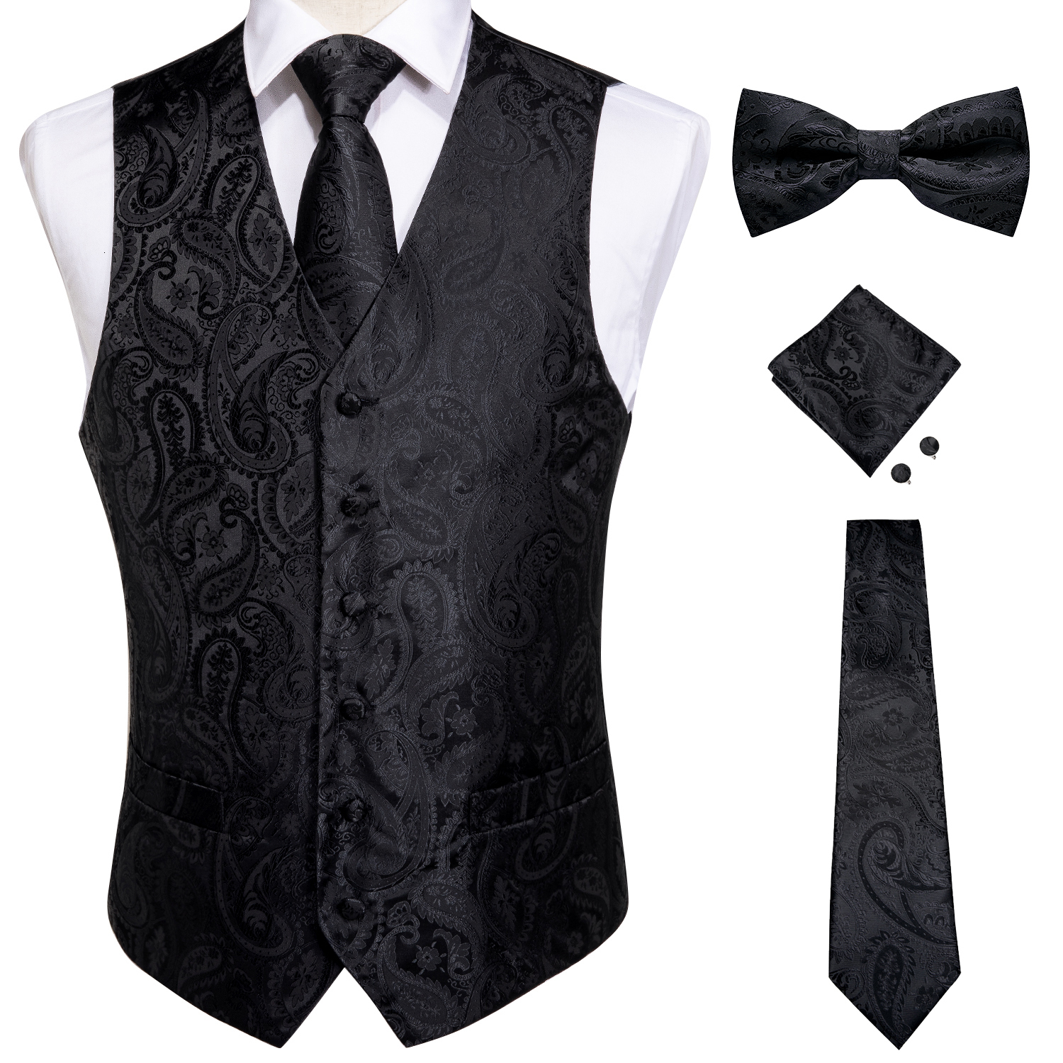 

Mens Vests For Men Slim Fit Wedding Suit Vest Casual Sleeveless Formal Business Male Waistcoat Hanky Necktie Bow Tie Set DiBanGu 230203, Mj-136