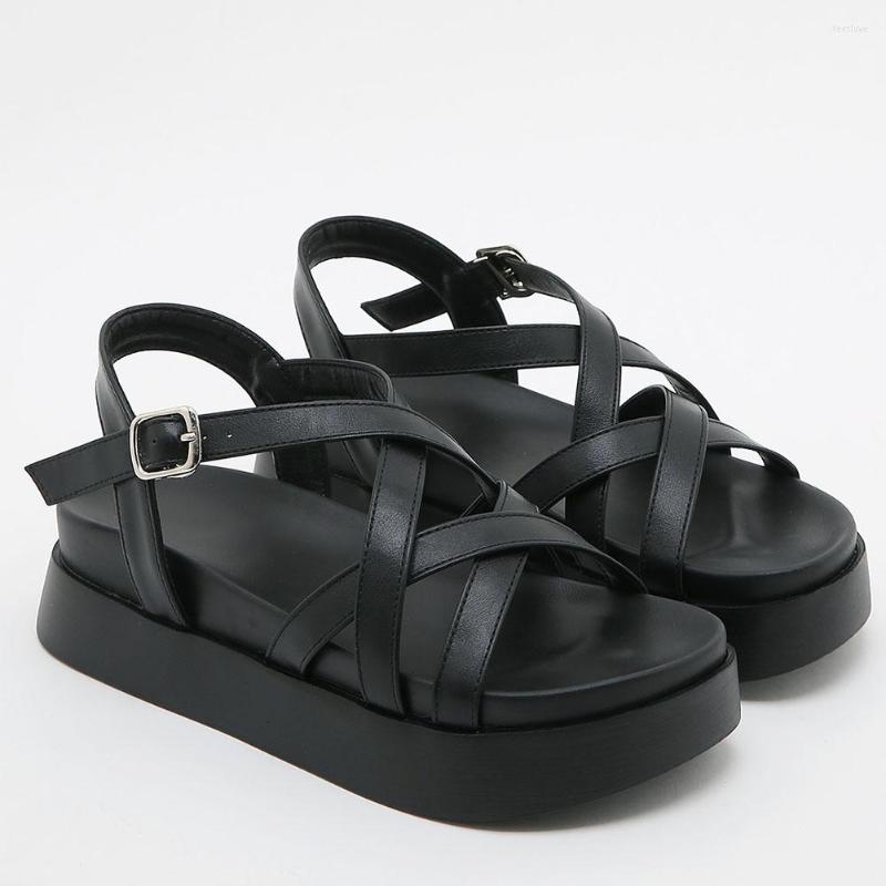 

Sandals Leisure 2023 Summer Cross Strap Rome Gladiator Shoes Women Trendy Flat Platform Black White Footwear Comfy Walking