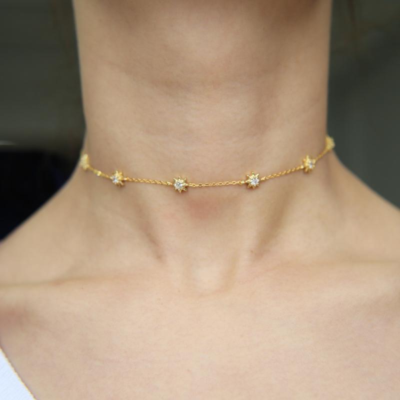 

Chains 925 Sterling Silver Gold Filled Sunburst Tiny Cute Sun Charm Cz 33 7cm Choker Chocker Delicate Chain NecklaceChains ChainsChains
