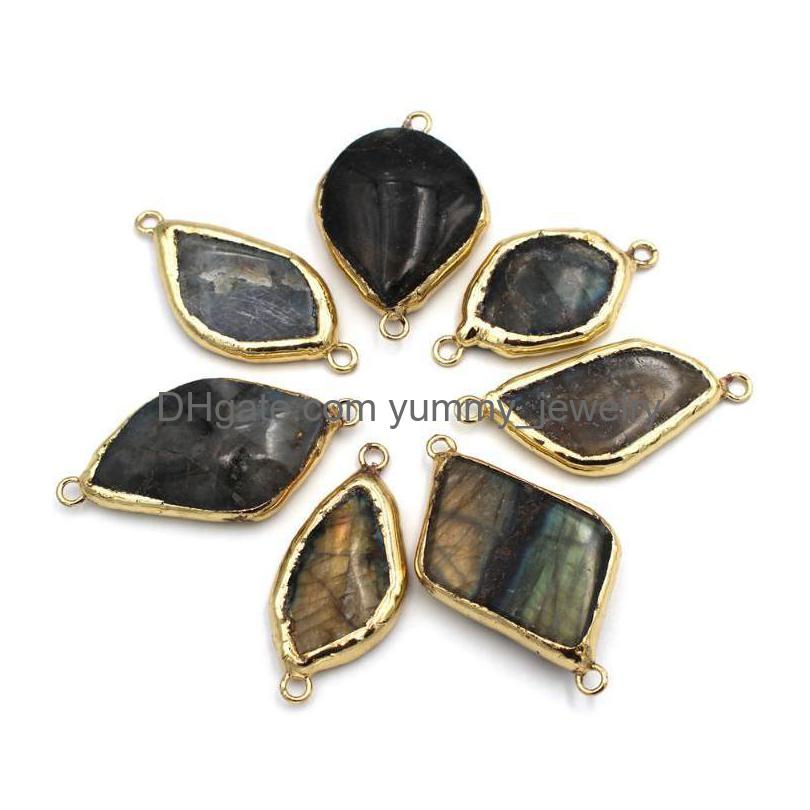 

Pendant Necklaces 5Pcs Irregar Natural Labradorite Stone Gem Connectors Gold Plated Copper Charms Diy Jewelry Makingpendant Drop Del Dhl1D