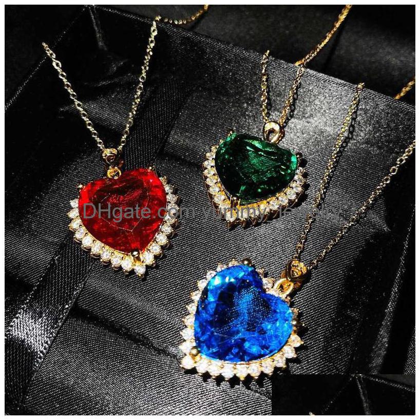 

Pendant Necklaces Luxury Heart Of The Ocean Gemstones Big Pendants Be/Red/Green Crystals For Women Girls Gift Wedding Feasts Drop De Dhyn3