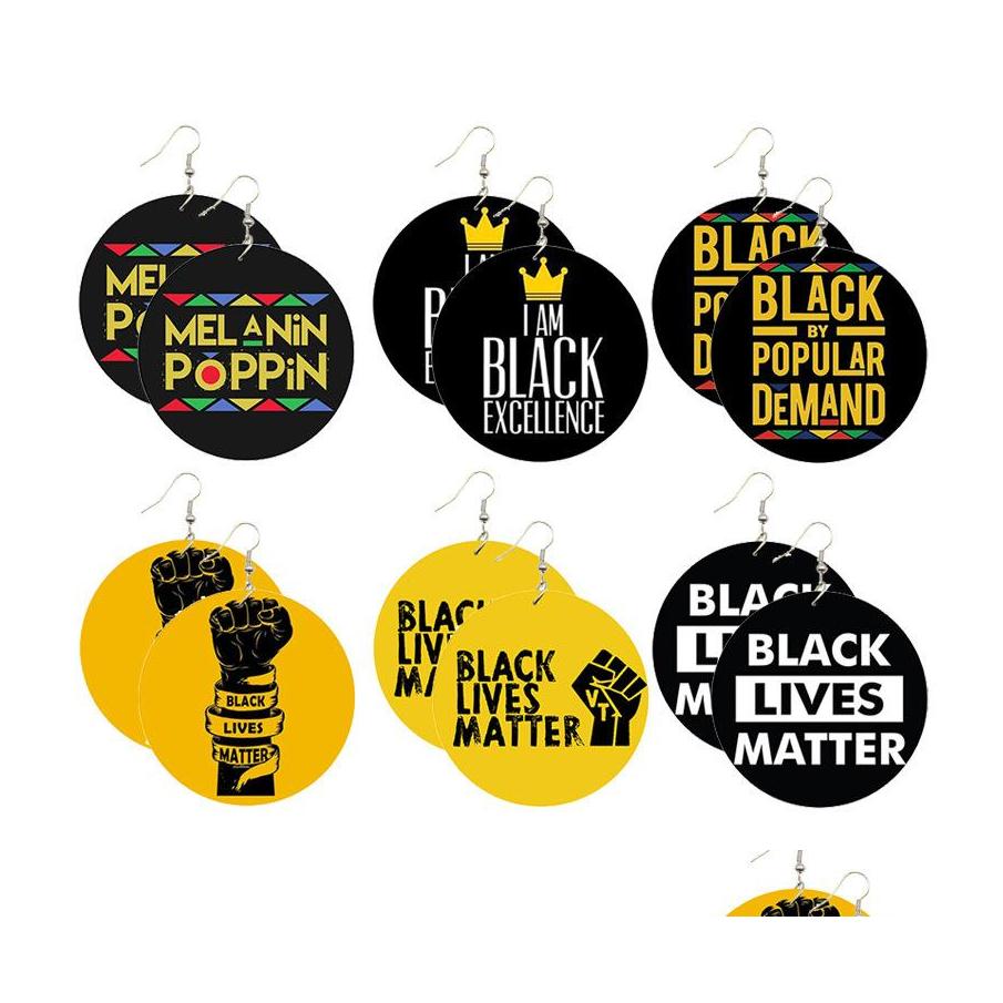 

Dangle Chandelier Initial Letter Black Lives Matter Earrings For Women Fashion Jewelry Fist Big Statement Circle Large Hoop Wooden Otkxw