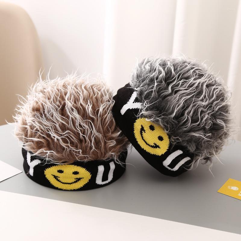 

Berets Knitted Elastic Hat Hair Integrated Wig Autumn And Winter Men's Youth Headwear Personality Funny Street Hip Hop Women's