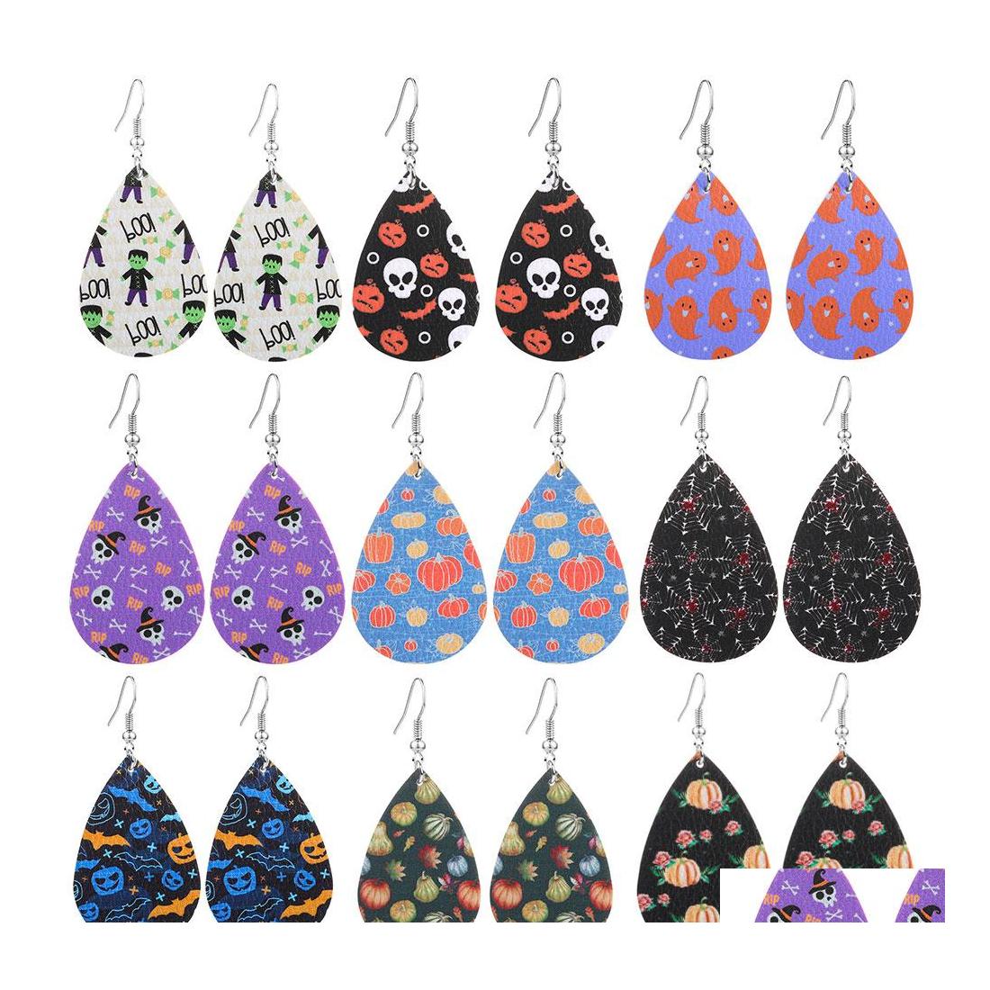 

Charm Halloween Leather Earrings For Women Doublesided Pattern Pumpkin Drop Dangle Skeleton Spider Fashion Party Jewelry Delivery Otjs6