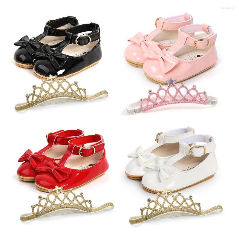 

First Walkers Spring Baby Boy Girl Shoes PU Leather Crown Headwear Born Rubber Sole Anti-slip Toddler Crib Moccasins