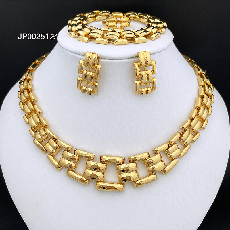 

Wedding Jewelry Sets Dubai Gold Color Cuban Necklace And Earrings For Women Classic Chain Party Banquet JP251 230203