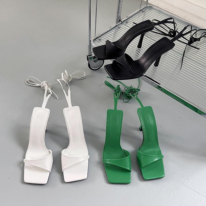 

Dress Shoes Summer European And American Lace-up Sandal Boots Fashionable Square Toe Irregular Design Stiletto Heel Open, White