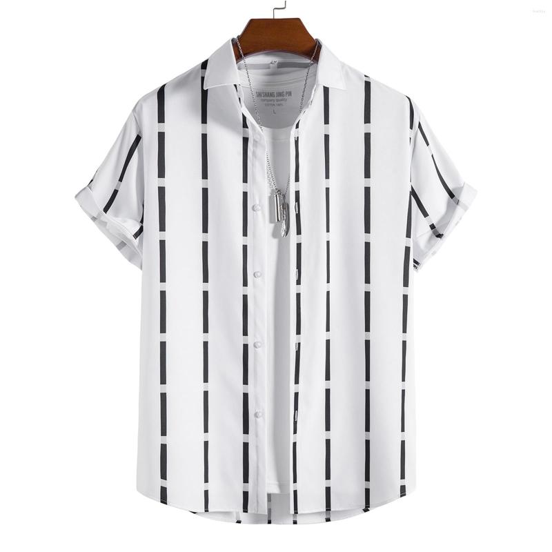 

Men' Casual Shirts Men Button Down Summer Short Sleeves Striped Printed Cardigan Slim Bulk For, Black