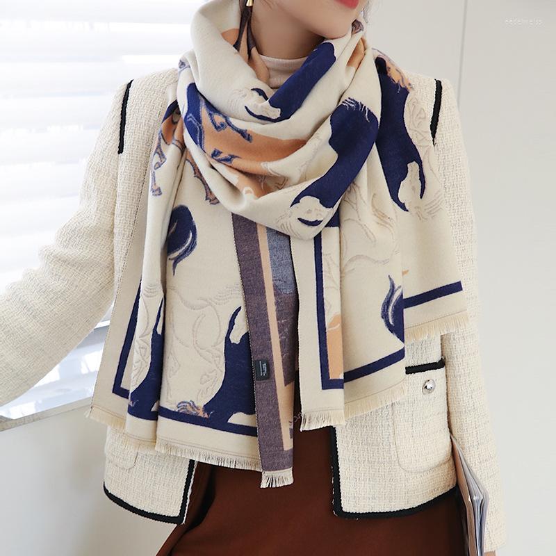 

Scarves Winter Cashmere Wraps Scarf Women Luxury Retro Horse Pashmina Warm Neck Shawls Blanket Bufanda Foulard Outdoor