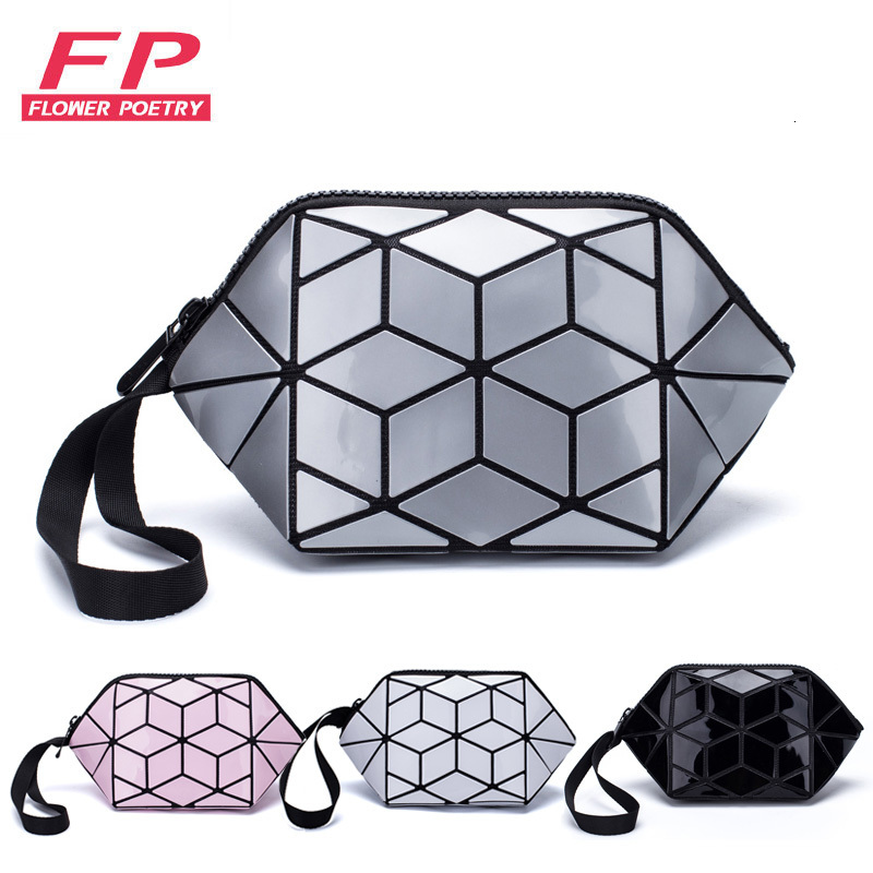 

Cosmetic Bags Cases Luminous Geometric Comestic Bags Women Makeup Bags Fashion Cosmetics Organizer Purse Ladies Folding Toiletry Beauty Make Up Bag 230203, White a