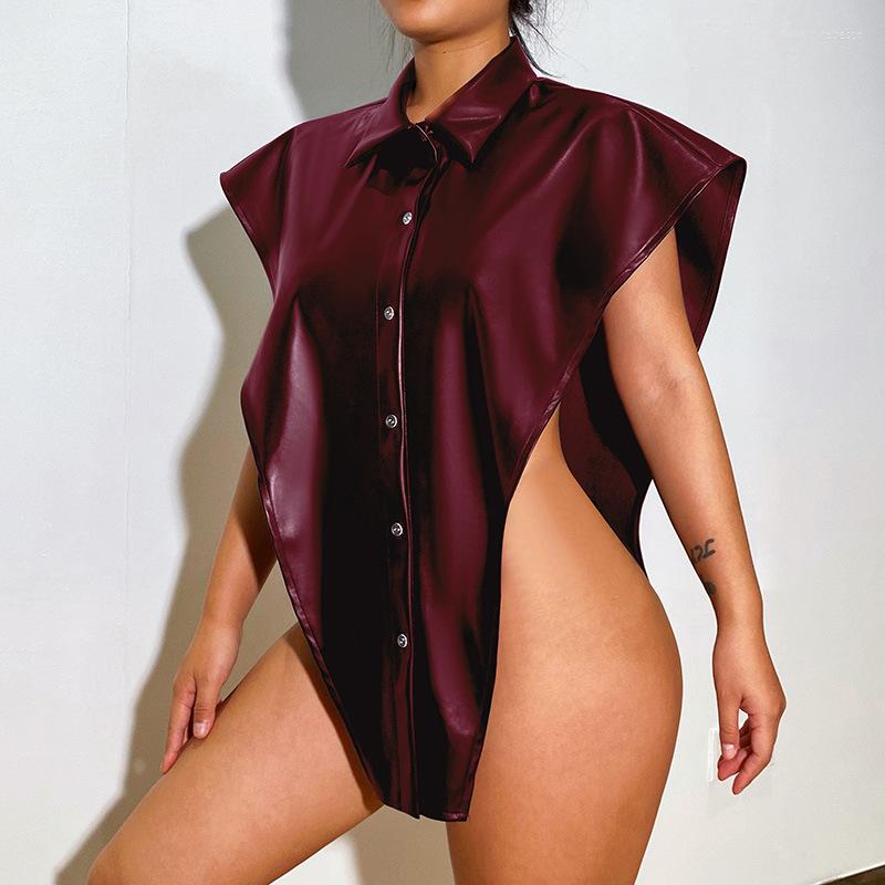 

Women' Tanks Fashion Clothing 2023 Casual Solid PU Shirt For Women Lapel Sleeveless Loose Minimalist Irregular Blouse Female, Black