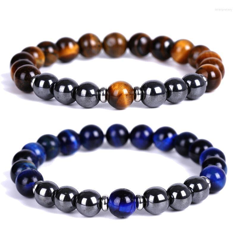 

Strand Beaded Strands Classic Charm Bracelet Natural Black Obsidian Hematite Tiger Eye Stone Beads Bracelets Men For Women Jewelry Pulsera