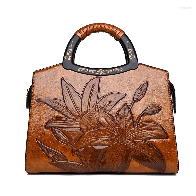 

Evening Bags Handbag Women's Pu Embossed Ethnic Temperament Middle Aged Large Capacity Luxury Handbags Women Designer, Brown