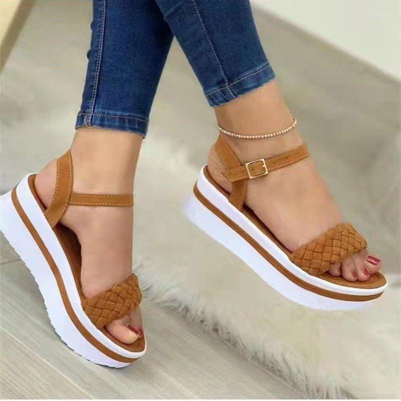 

Dress Shoes Women Sandals Solid Color Buckle Woman 2023 Braided Thick Sole Ladies Roman Sandalias Chaussure Femme Zapatos Mujer, Apricot
