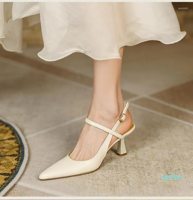 

Dress Shoes Female Genuine Leather Office Elegant Woman Summer Solid Heels Shallow Women, Apricot