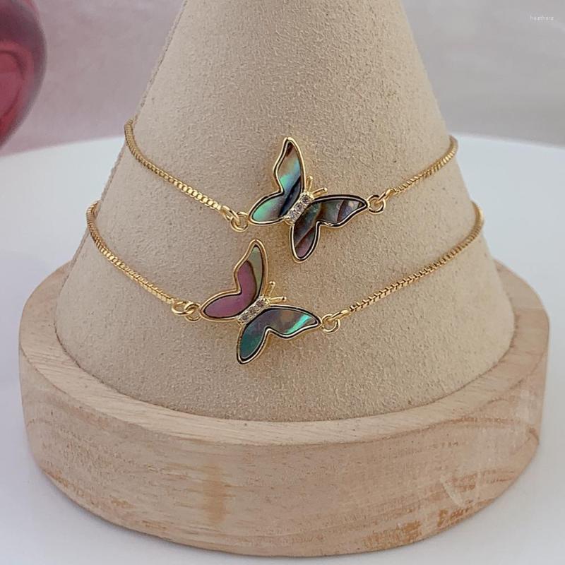 

Link Bracelets Adjustable Natural Abalone Shell Butterfly Charm For Women Girls Fashion Gift Jewelry