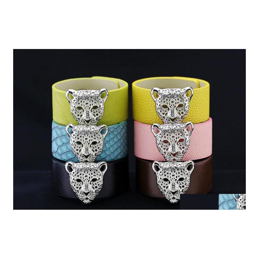

Charm Bracelets Bracelet Vintage Punk Leopard Wholesale Jewerly Opening Bangles Leather Drop Delivery Jewelry Dhulw