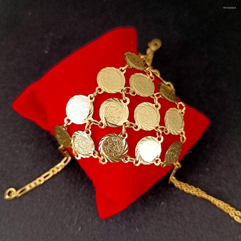 

Bangle Dubai Muslim Middle East Charm Bracelet Ladies Jewelry Wedding Gift Turkey Coin Plated Pendant Wide Bridal