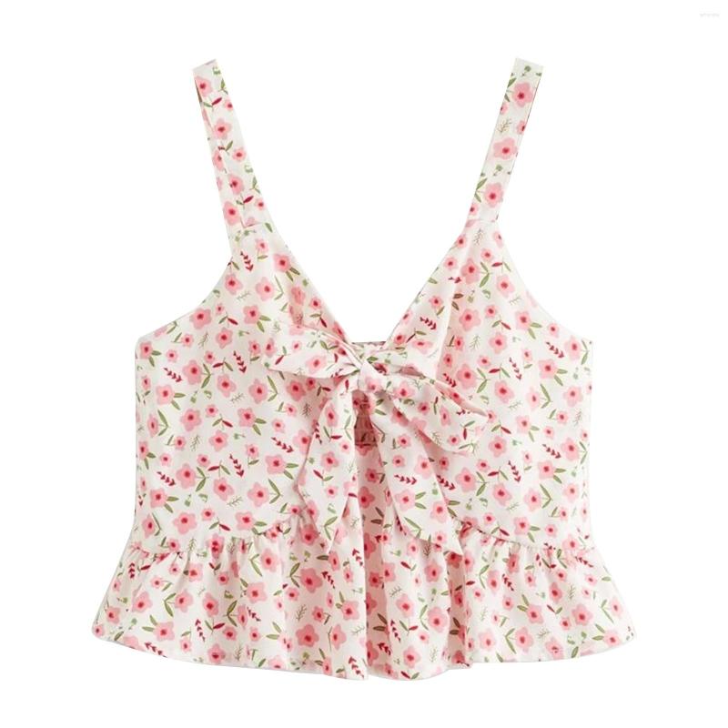 

Women' Tanks Summer Ladies Sexy Lace Up Camisole Girls Fashionable Floral Printing V-neck Wide Hem Sleeveless Top Casual Base Shirt