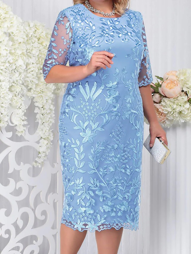 

Plus size Dresses Plus Size Party Dress for Wedding Guest Luxury Elegant Women's 50 Year Ladies Lace Floral Prom Bodycon Chubby Women's Dresses 230203, Sky blue