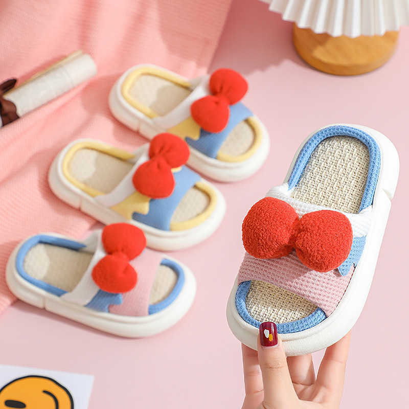 

Slipper Princess Red Bow Color Matching Cute Indoor Slippers Open Toe Children Fashion 2022 Four Seasons All-match Non-slip Casual Shoes 0203, Yellow