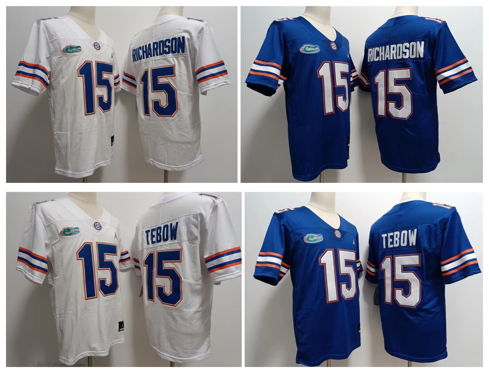 

NCAA Florida Gators College Football Jersey 15 Tim Tebow 15 Anthony Richardson Blue White Size S-XXXL, As pic