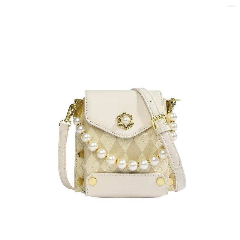 

Duffel Bags Maxdutti Phone Leather Messenger Bag Women Ins Fashion Blogger Retro Geometric Printing Pearls Elegant Square, Pink